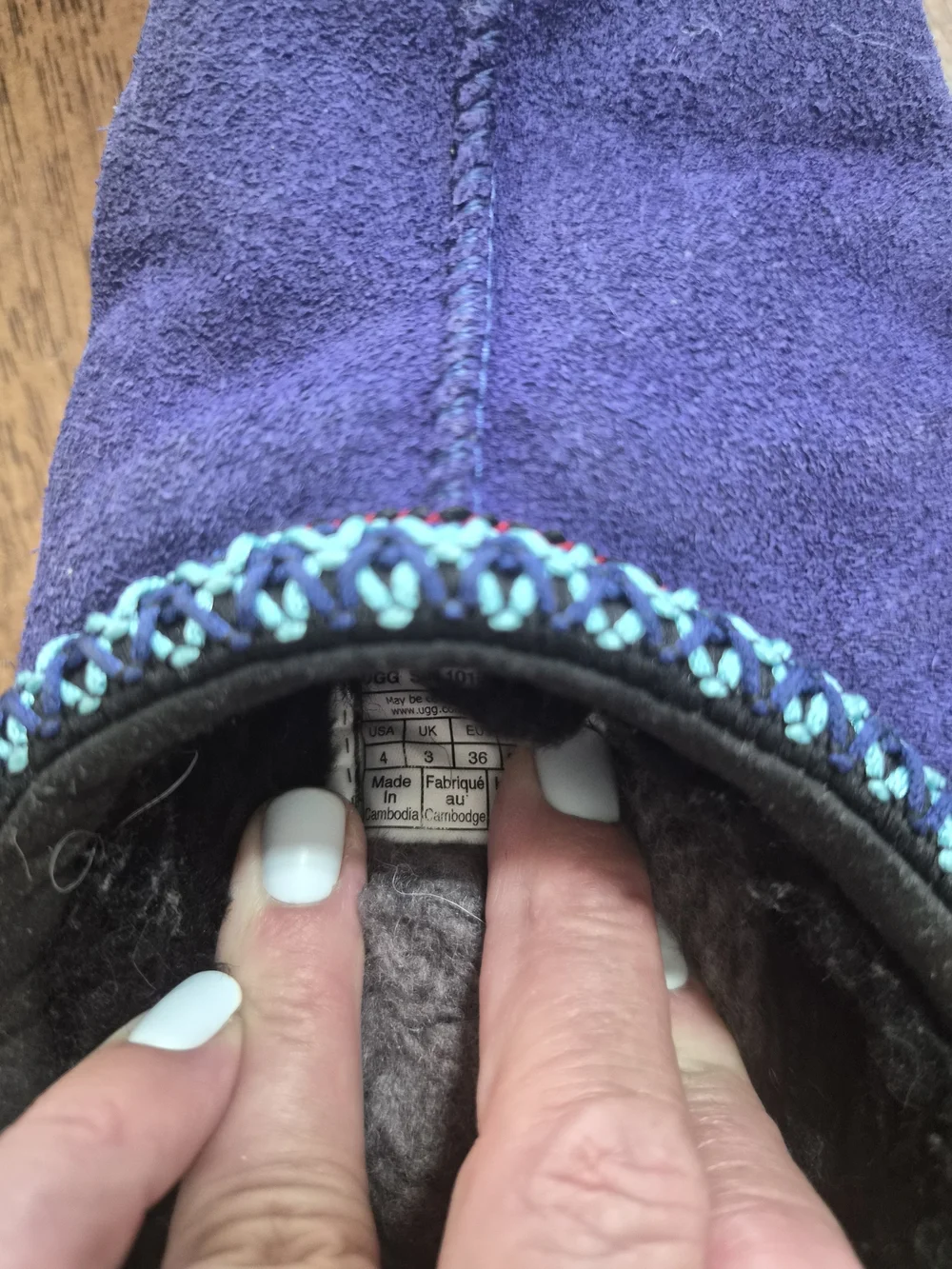 UGG Navy Suede Slip-On Clogs with Teal Braided Trim